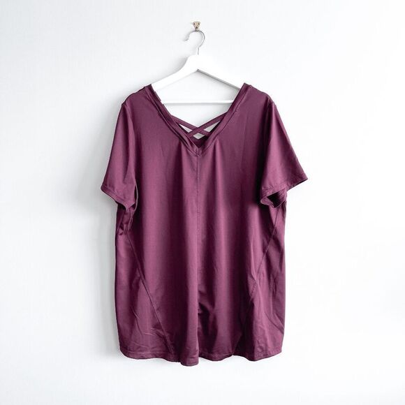 Nola Women's Crisscross Strappy Back V-Neck Short Sleeve Active Tee Purple Sz 2X - Picture 2 of 6